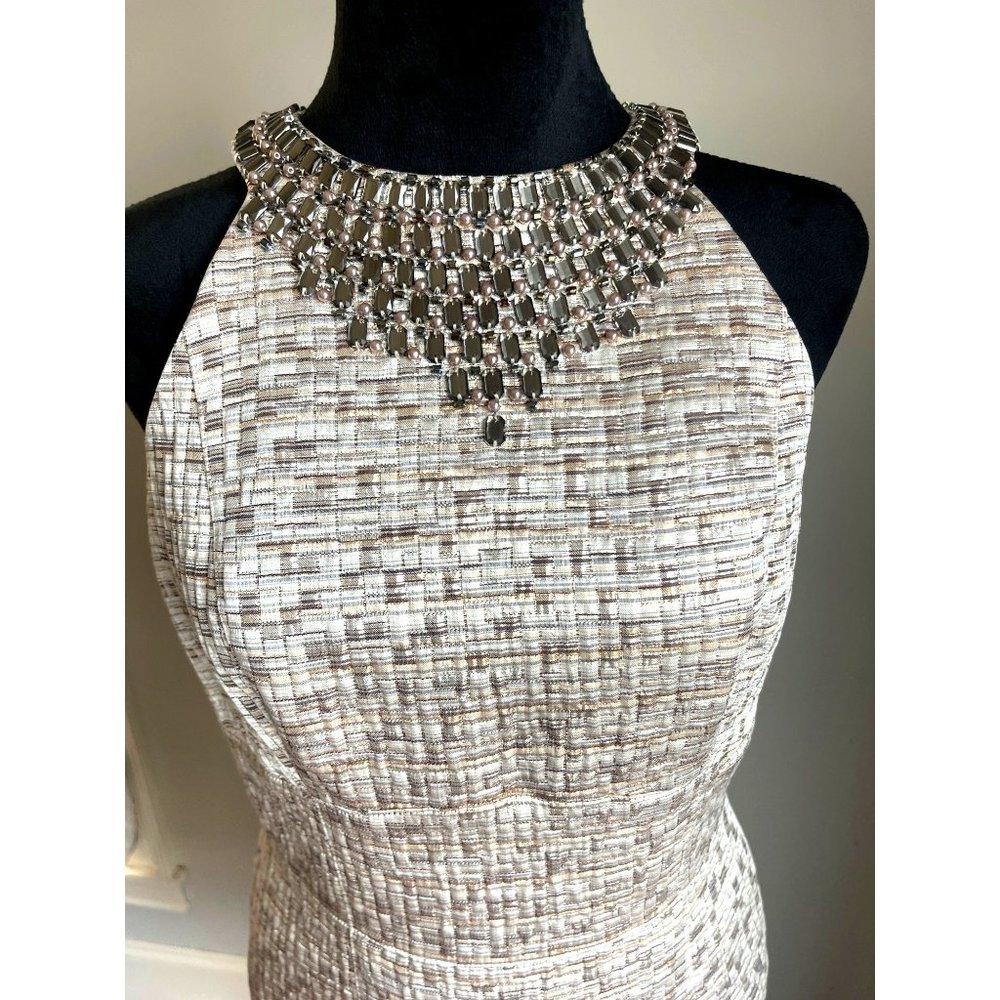 Maggy London Silver and Cream Midi Dress